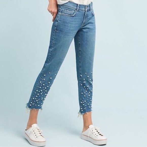 Anthro Pilcro Hyphen Raw Hem Mid Rise Pearl Jeans - Picture 3 of 13